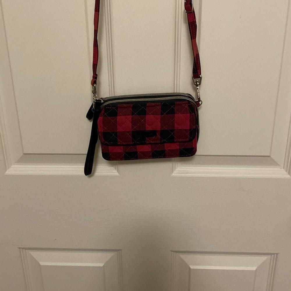 Plaid Crossbody Bag - Red and Black Vera Bradley. Small crossbody. Two straps